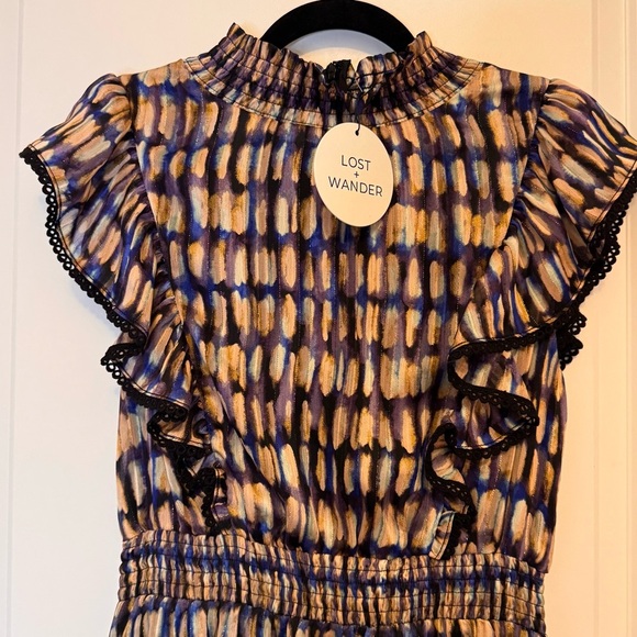 Lost + Wander Brown and Cream Sheath Maxi Dress Cap Sleeve - Picture 3 of 5